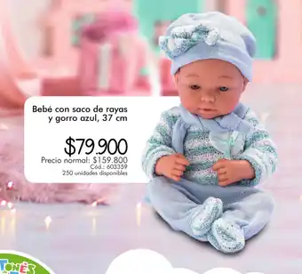 Panamericana Bebe con Saco de Rayas y gorro azul 37cm oferta