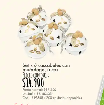 Panamericana Set x 6 Cascabeles con muerdago 5cm oferta