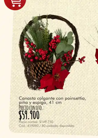Panamericana Canasta colgante con poinsettia, piña y espiga 41cm oferta