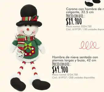 Panamericana Hombre de Nieve Sentado con Piernas largas y buzo 42cm oferta