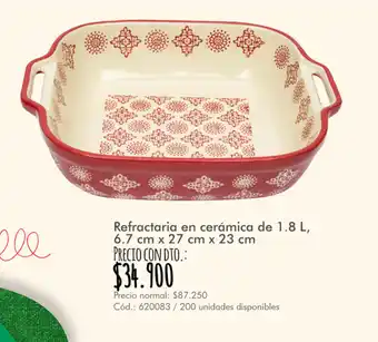 Panamericana Refractaria en ceramica de 1.8L 6.7cm x 27cm x 23cm oferta