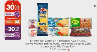 Metro En atún van camp’s x 4 unidades agua o aceite, granos maritza, pastas doria, conservas de carne zenú y pasabocas pita chips t oferta
