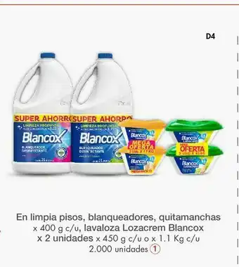 Metro En limpia pisos, blanqueadores, quitamanchas x 400 g c/u, lavaloza lozacrem blancox x 2 unidades x 450 g c/u o x 1.1 kg c/u oferta