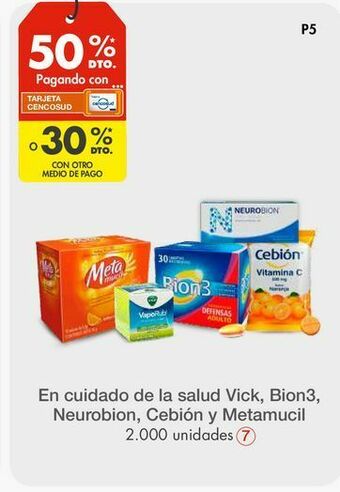 Metro En cuidado de la salud vick, bion3, neurobion, cebión y metamucil oferta