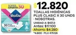 Super Inter Nosotras toallas higiénicas plus clasic oferta