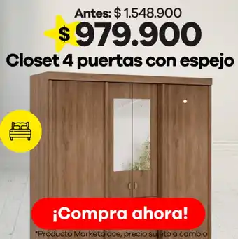 Éxito Closet 4 puertas con espejo oferta