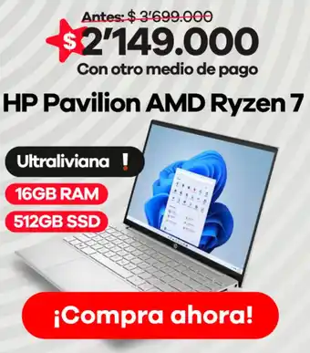 Éxito Hp pavilion amd ryzen 7 oferta