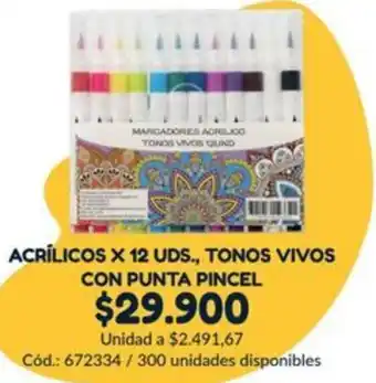 Panamericana Acrílicos x 12 uds., tonos vivos con punta pincel oferta