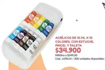 Panamericana Acrílicos de 10 ml x 10 colores, con estuche, pincel y paleta oferta