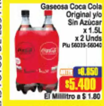 Gaseosa Coca Cola Original y/o Sin Azucar x 1.5L x 2 unds