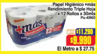 La Gran Colombia Papel Higienico +mas Rendimiento Triple Hoja x 12 Rollos x 30mts oferta