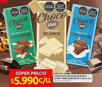 Ara Chocolate con leche, blanco o leche y maní chocopetit oferta