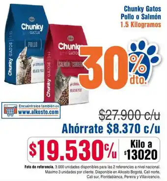 Alkosto Chunky gatos pollo o salmón oferta