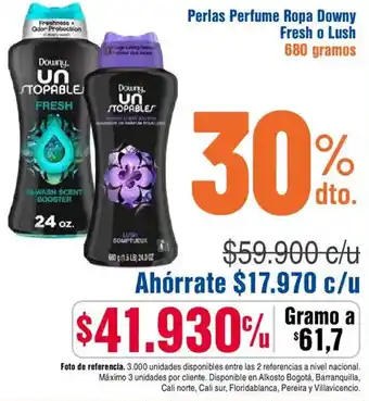 Alkosto Perlas perfume ropa downy fresh o lush oferta