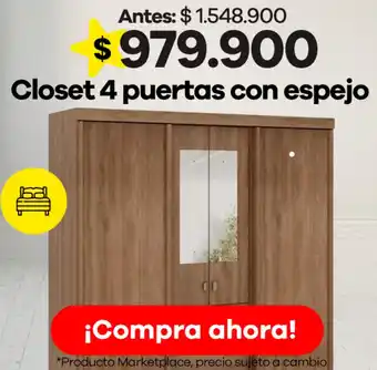 Éxito Closet 4 puertas con espejo oferta