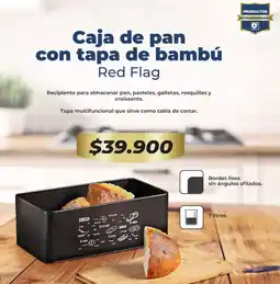 Tiendas D1 Red flag caja de pan con tapa de bambú oferta