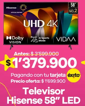 Éxito Hisense televisor 58" led oferta