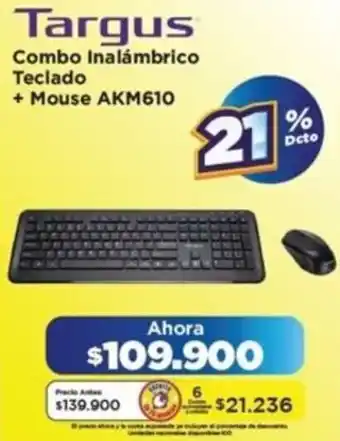 Alkomprar Targus combo inalámbrico teclado + mouse akm610 oferta