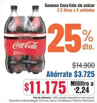 Alkosto Gaseosa Coca-Cola sin azúcar oferta
