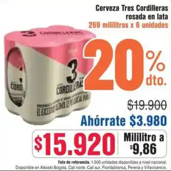 Alkosto Cerveza Tres Cordilleras Rosada oferta