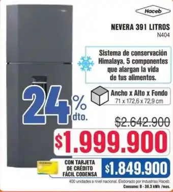 Alkosto Haceb nevera 391 litros oferta