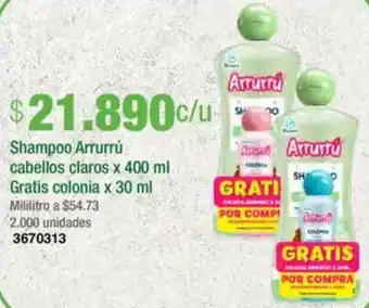 Jumbo Shampoo arrurrú cabellos claros x 400 ml gratis colonia oferta