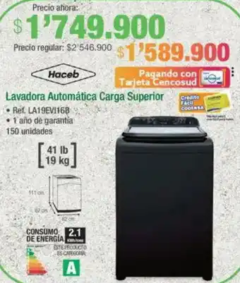 Jumbo Haceb lavadora automática carga superior oferta