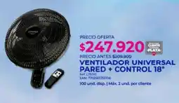 Olímpica Ventilador universal pared + control 18" oferta