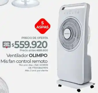 Olímpica Olimpo ventilador mis fan control remoto oferta