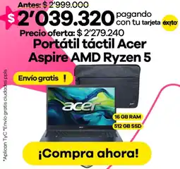 Éxito Portátil táctil acer aspire AMD ryzen 5 oferta