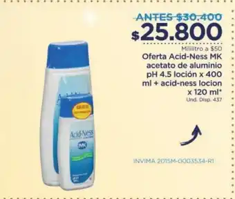 FarmaTodo Oferta Acid-Ness MK acetato de aluminio ml + acid-ness locion x 120 ml oferta