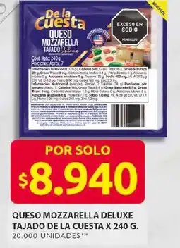 Ara De la cuesta queso mozzarella deluxe tajado oferta