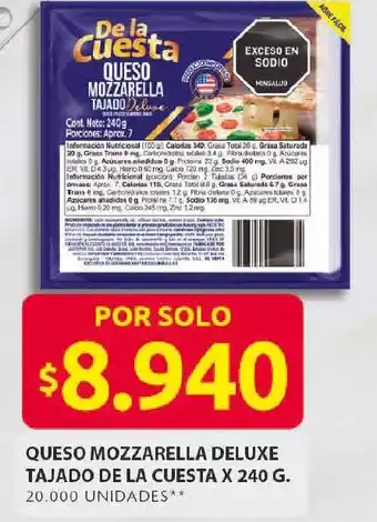 Ara De la cuesta queso mozzarella deluxe tajado oferta