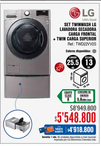 LG - Set Twinwash LG Lavadora Secadora Carga Frontal + Twin Carga Superior Ref:TWD22VV2S