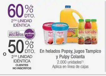 Jumbo En helados popsy, jugos tampico y pulpy colanta oferta
