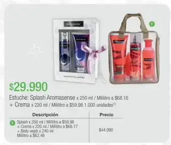 Jumbo Estuche: splash aromasense x 250 mi / mililitro a $68.16 + crema x 220 mi / oferta