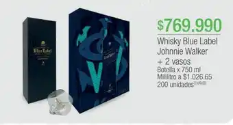 Jumbo Whisky blue label johnnie walker + 2 vasos oferta