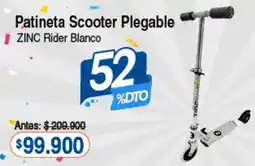 Alkosto Patineta Scooter Plegable ZINC Rider Blanco oferta
