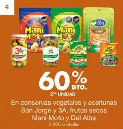 Metro En conservas vegetales y aceitunas San Jorge y 3A, frutos secos Maní Moto y Del Alba oferta
