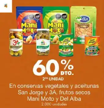Metro En conservas vegetales y aceitunas San Jorge y 3A, frutos secos Maní Moto y Del Alba oferta