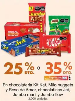 Metro En chocolatería Kit Kat, Milo nuggets y Beso de Amor, chocolatinas Jet, Jumbo maní y Jumbo flow oferta