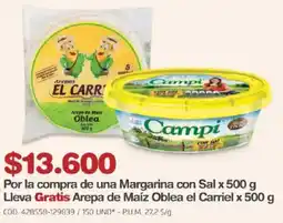 Makro Por la compra de una Margarina con Sal Lleva Gratis Arepa de Maíz Oblea el Carriel oferta