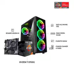 Falabella TORRE GAMER RYZEN 7 5700G RAM 64GB 1TB NVME A520 CHASIS 4 FANS RGB 500W oferta