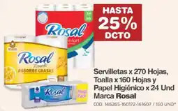 Makro Servilletas Servilletas, Toalla  y Papel Higiénico Pack Marca Rosal oferta