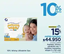 FarmaTodo Pañales Winny ultratrim sec + toallitas húmedas oferta