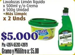 La Gran Colombia +Mas Limpic Lavalozas Limón líquido o crema oferta