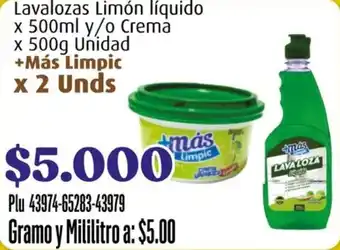 La Gran Colombia +Mas Limpic Lavalozas Limón líquido o crema oferta