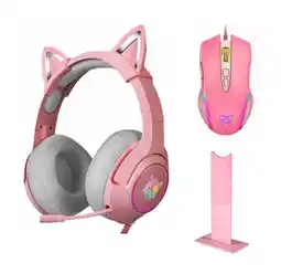 Falabella Diadema Gamer Onikuma K9 Rosa + Base + Mouse Usb Rgb oferta