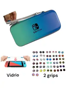 Falabella Estuche Rígido Viaje Aguamarina + Vidrio + 2 Grips Para Switch oferta