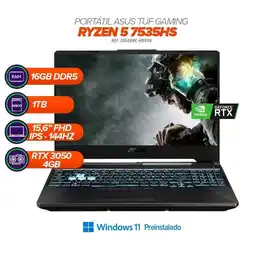 Falabella PORTATIL GAMER RyzeN 5 7535HS / RAM 16GB DDR5 / 1TB M.2 SSD FHD NVIDIA RTX 3050 4GB oferta